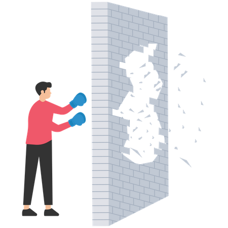 Business man breaking through concrete wall  Illustration