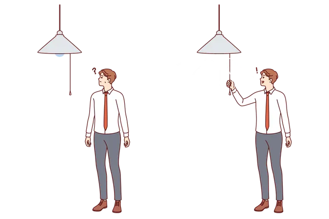 Business man came up with idea to get out of difficult situation turns on light in room  Illustration