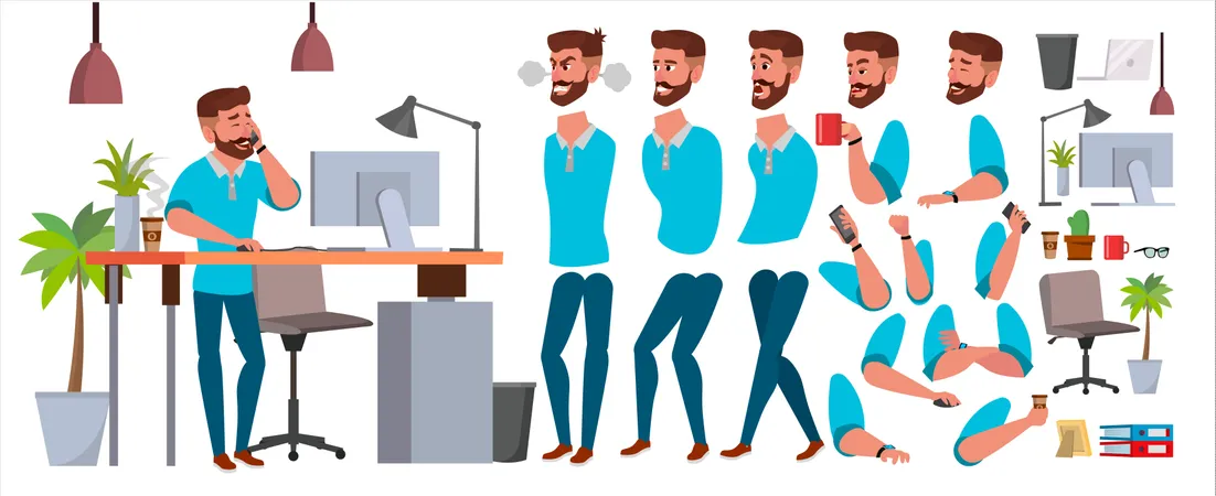 Business Man Character Different Body Parts  Illustration