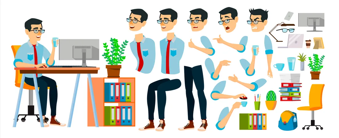 Business Man Character Different Body Parts Used In Animation Illustration