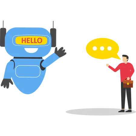 Business man chatting with AI robot  Illustration