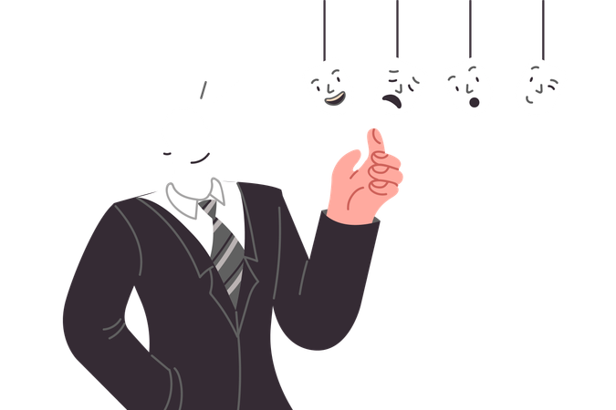Business man chooses mask with emotions  イラスト