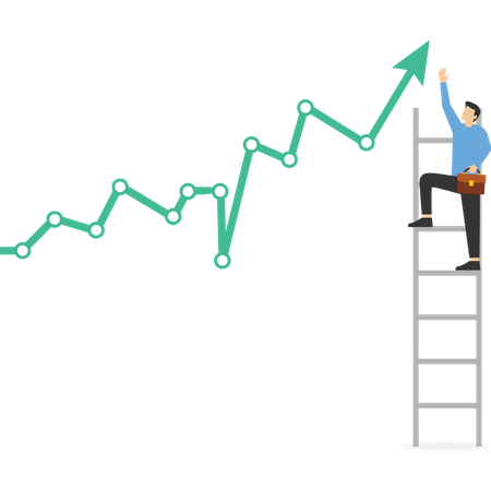 Business man climbing a ladder of progress  Illustration