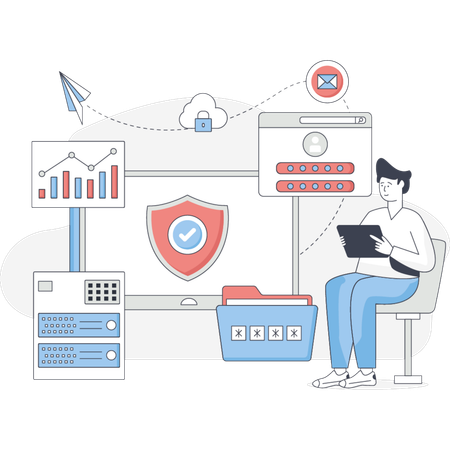 Business man doing data protection  Illustration