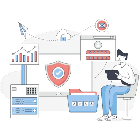 Business man doing data protection  Illustration