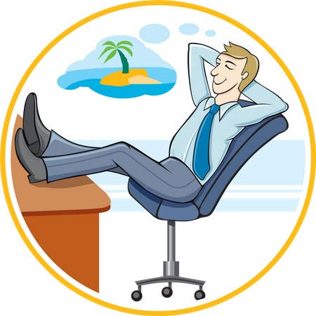 Business man dreaming about his holidays  Illustration