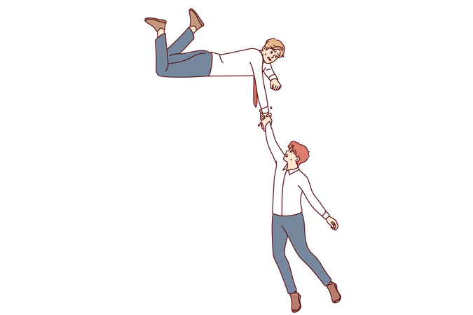 Business man extends helping hand to colleague who is falling into abyss showing support  Illustration