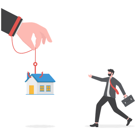 Business man falling victim to home loans  Illustration