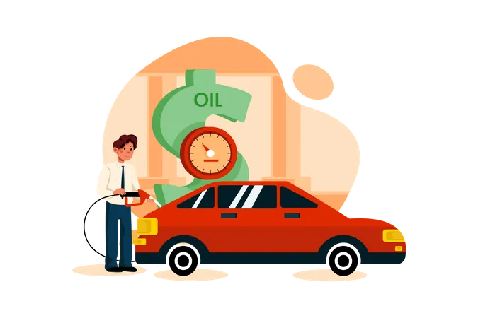 Business man fueling oil in car  Illustration
