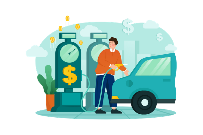 Business man fueling oil in car Illustration