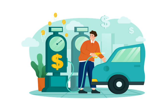 Business man fueling oil in car  Illustration