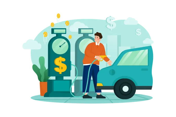 Business man fueling oil in car  Illustration