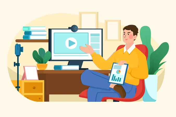 Business man giving online training to employee Illustration
