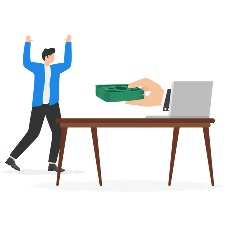 Business man hand giving money banknote to happy employee  イラスト