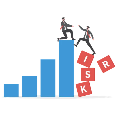 Business Man Helping His Partner To Risk Graphs Teamwork Partnership Leadership Concept Illustration