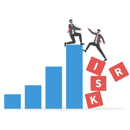 Business man helping his partner to risk graphs  Illustration