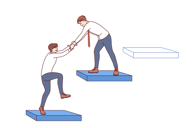 Business man helps partner climb career ladder demonstrating readiness for collaboration  Illustration