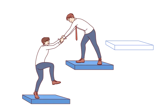 Business man helps partner climb career ladder demonstrating readiness for collaboration  Illustration