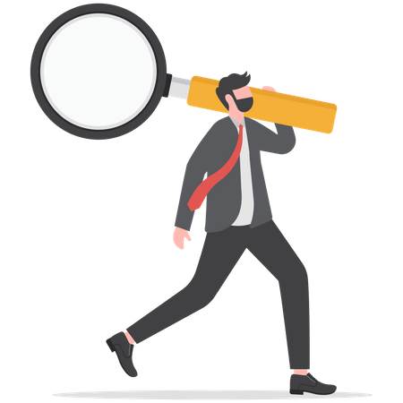 Business man holding magnifying glass in hands  Illustration