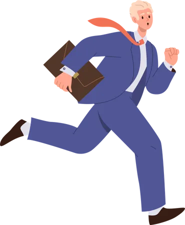 Business Man In Formal Suit With Necktie Holding Briefcase And Running Fast Isolated On White Background Flat Cartoon Stressed Office Worker Rushing Being Late To Deadline Vector Illustration Illustration