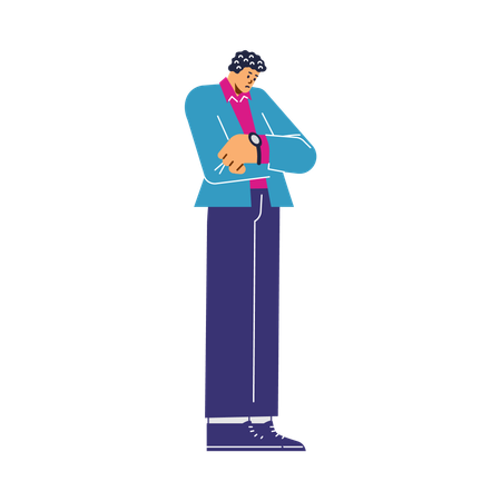 Business man in suit looking at watch  Illustration