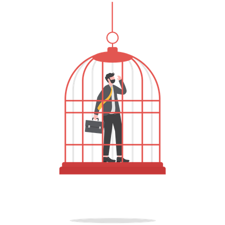 Business man is locked in a birdcage  イラスト