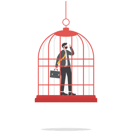 Business man is locked in a birdcage  イラスト
