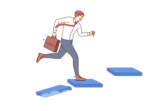 Business man is running up career ladder in sky  Illustration