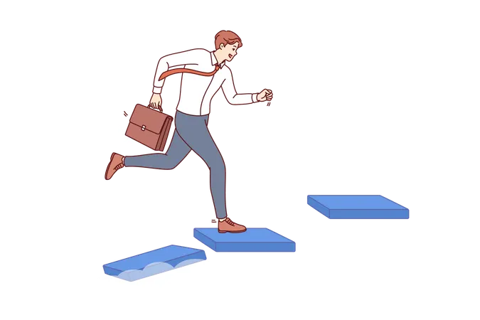 Business man is running up career ladder in sky  Illustration