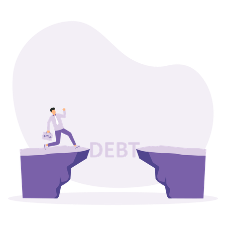 Business man jump over the debt word  Illustration