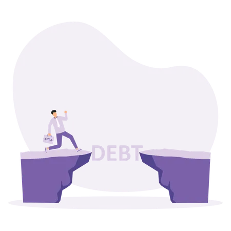 Business man jump over the debt word  Illustration