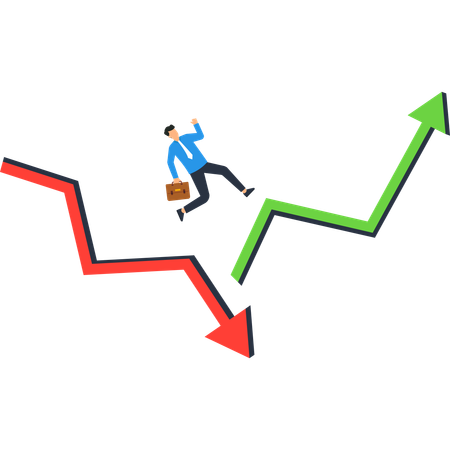 Business Man Jumping Over Financial Crisis  Illustration