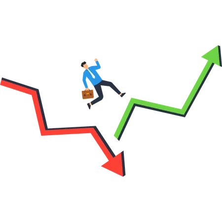 Business Man Jumping Over Financial Crisis  Illustration