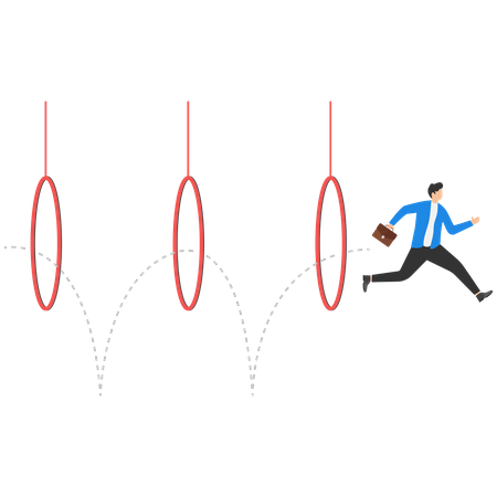 Business man jumping through hoops  Illustration