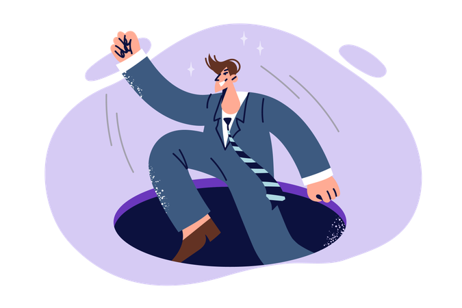 Business man jumps out of hole after fall  イラスト