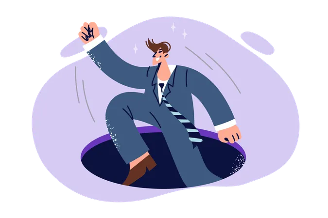 Business man jumps out of hole after fall  Illustration
