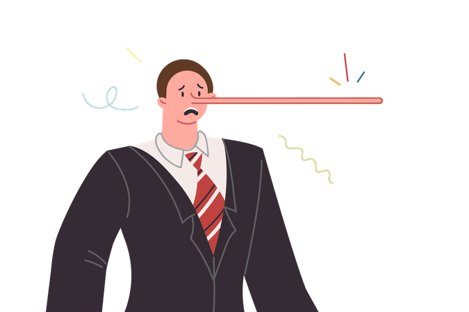 Business man liar with long nose like pinocchio symbolizes lack of sincerity in promises  Illustration