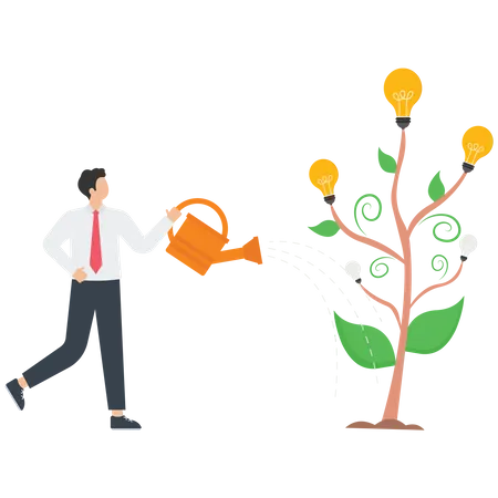 Work Hard To Achieve Your Goals Look For Creative Ideas To Grow Your Business Create To Solve Problems Use Innovation To Run Your Business Water The Tree With Light Bulbs Of Ideas Vector Illustration