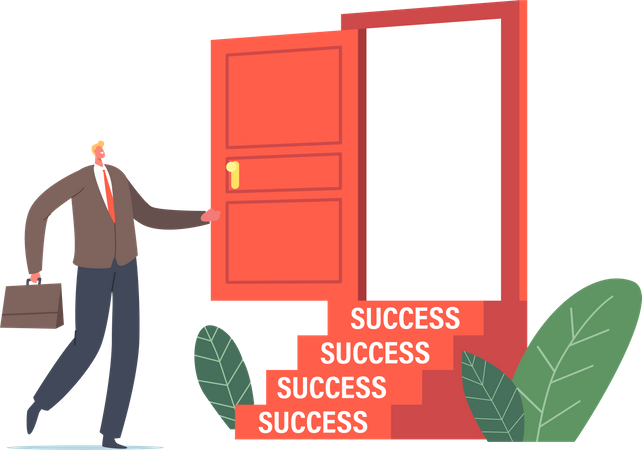 Business Man on Stairs to Success  Illustration