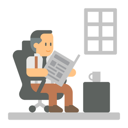 Business man Reading newspaper at office Illustration
