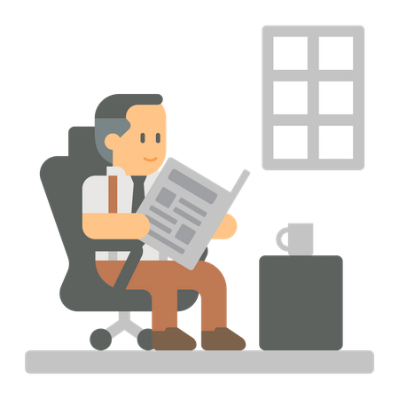 Business man Reading newspaper at office  Illustration