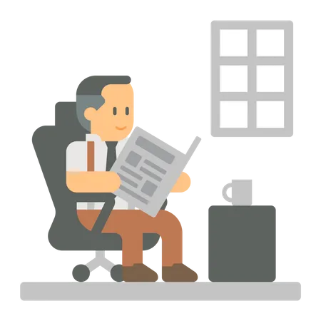 Business man Reading newspaper at office  Illustration