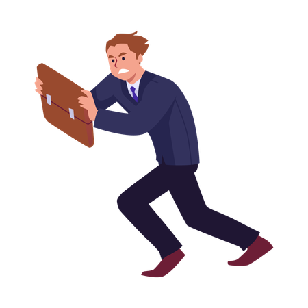Business man resists strong wind with briefcase  Illustration