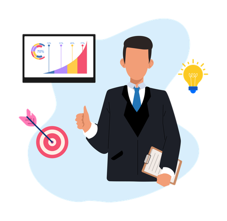 Business Man Showing Target Done  Illustration