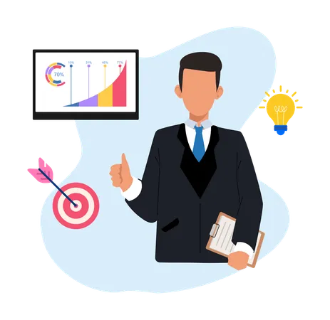 Business Man Showing Target Done  Illustration