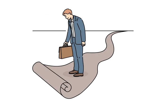 Business Man Standing At End Of Path As Metaphor For Limitations In Career Growth And Dead End In Professional Development Businessman Stands Confused On Ending Path And Needs Career Advice Illustration