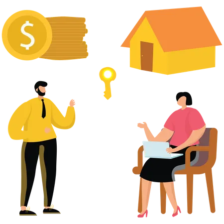 Business man thinking about Buy House  Illustration