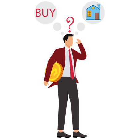 Business man thinking about Buying House  Illustration