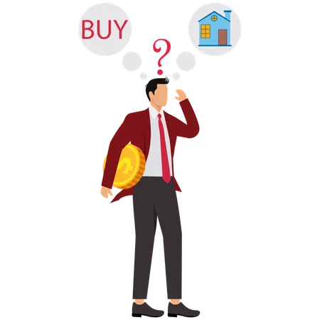 Business man thinking about Buying House  Illustration