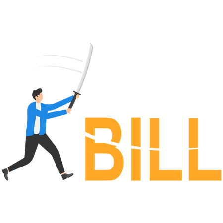 Business man using sword to cut bill  イラスト